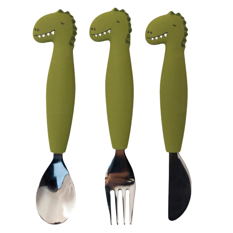 Kinderbesteck Set aus Silikon “Mr. Dino“ 3-teilig