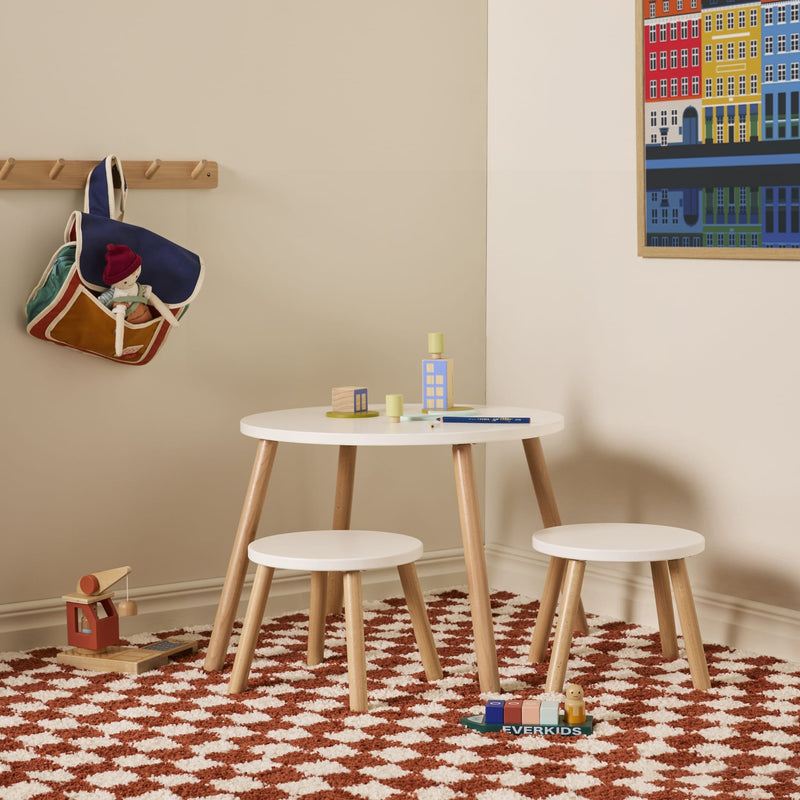 Tisch und zwei Hocker "Weiß"