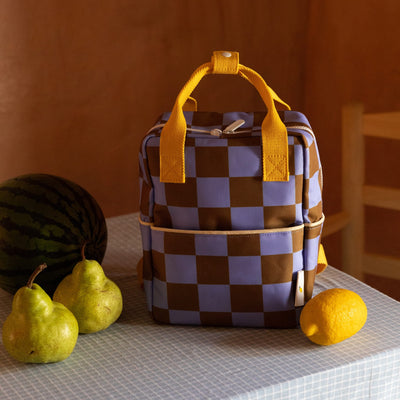 Kleiner Kinderrucksack "Farmhouse Checkerboard Blooming Purple"