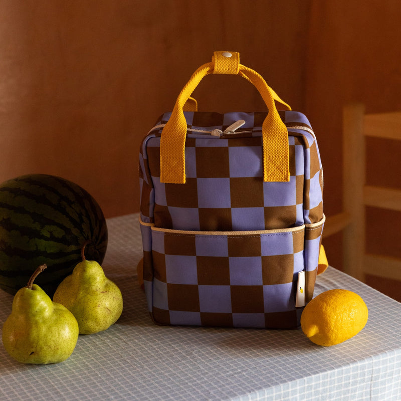 Kleiner Kinderrucksack "Farmhouse Checkerboard Blooming Purple"