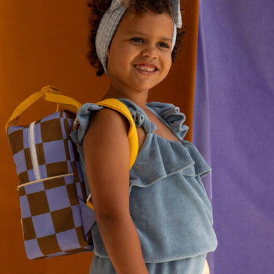 Kleiner Kinderrucksack "Farmhouse Checkerboard Blooming Purple"