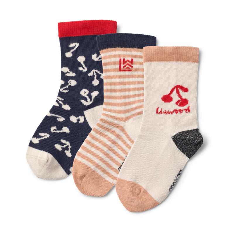 Kinder-Socken “Silas Cherry blossom / Classic navy" 3er Pack