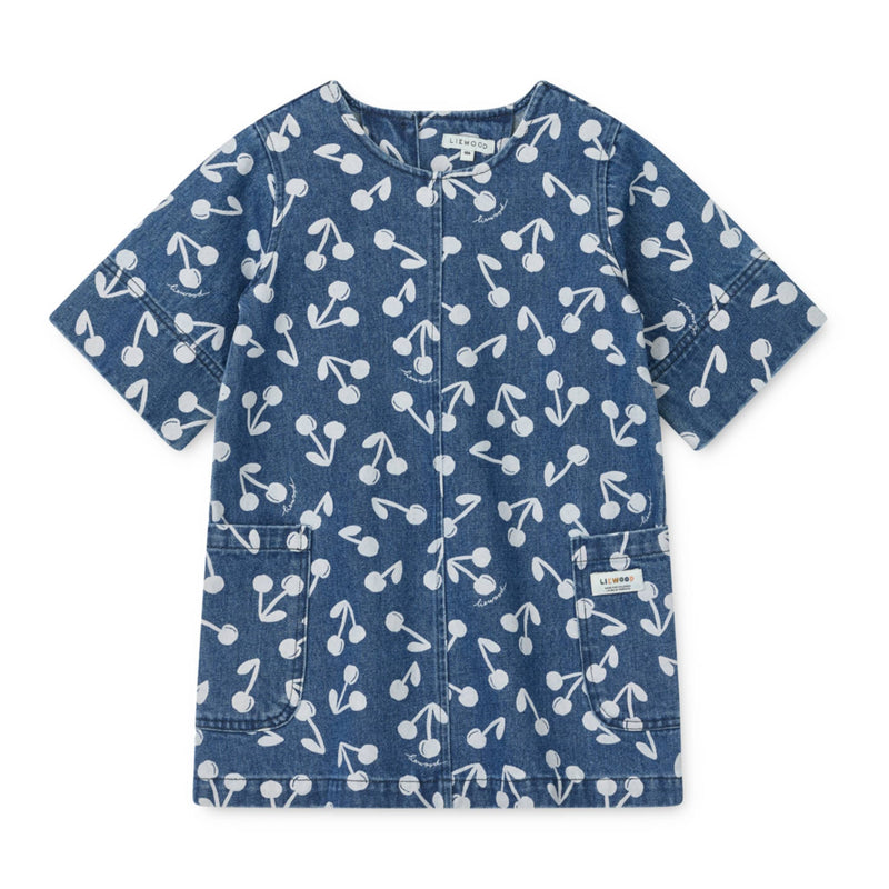 Bedrucktes Denim-Kleid "Angelica Cherry blossom / Medium blue denim"