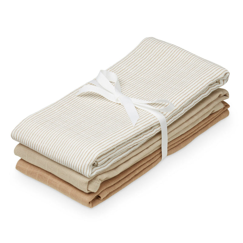 Musselintuch "GOTS Mix Classic Stripes Camel, Latte, Camel" 3er Pack