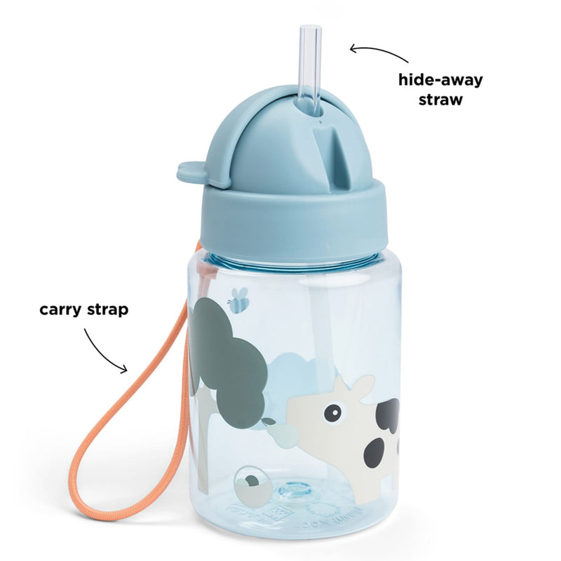 Trinkflasche mit Strohhalm  "Tiny Farm - Blue" - 280 ml