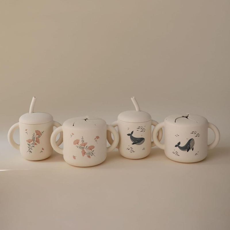 Trinklernbecher mit Strohhalm  "Whales"