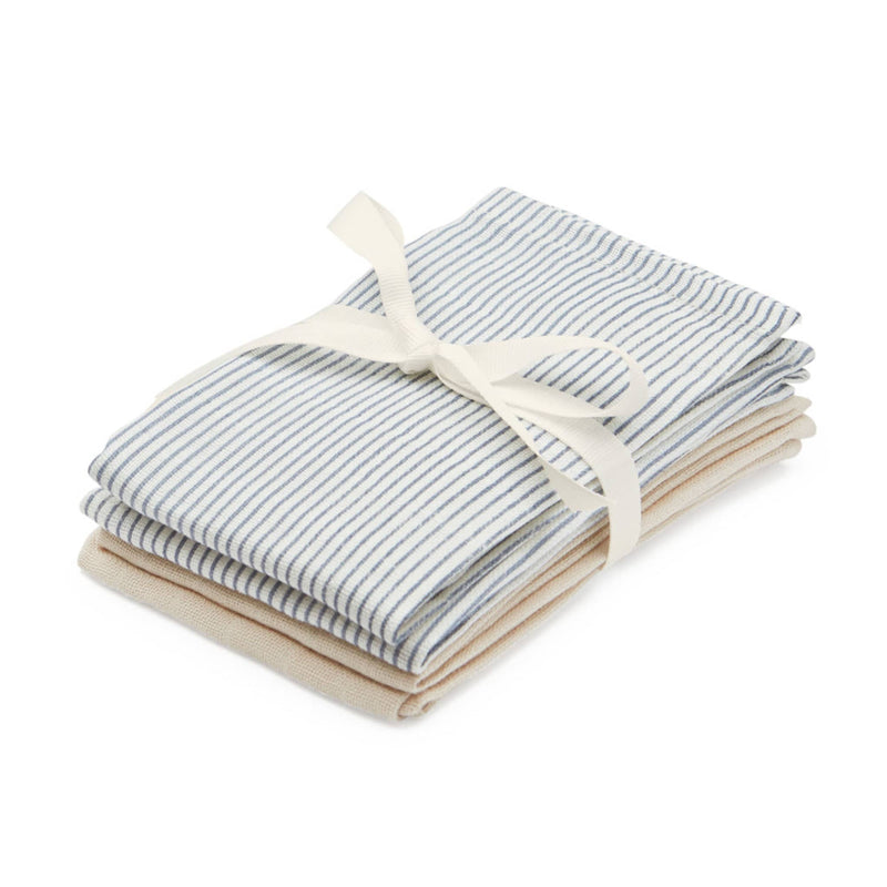 Musselin-Waschlappen "GOTS Mix Classic Stripes Blue, Praline" 4er Pack
