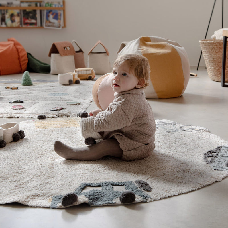 Waschbarer Baumwollteppich rund “Wheels” 140 cm