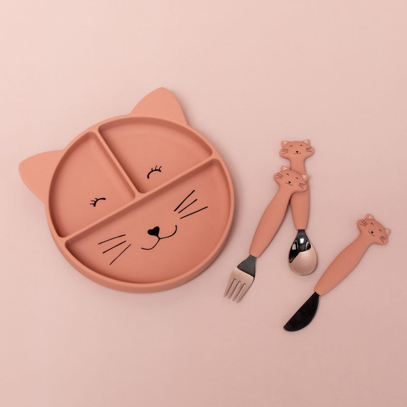 Kinderbesteck Set aus Silikon “Mrs. Cat“ 3-teilig