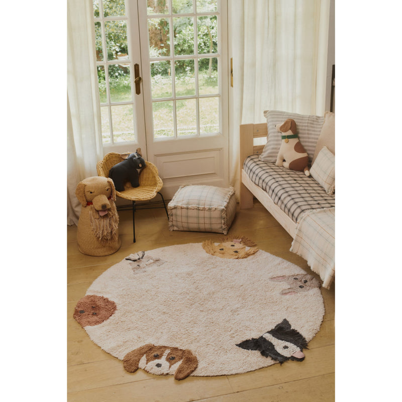 Handgefertigter runder Kinderteppich "Dogs" Ø 140 cm