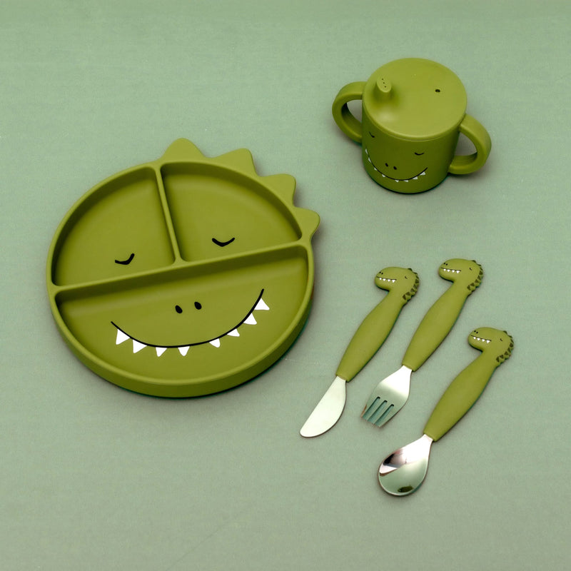 Kinderbesteck Set aus Silikon “Mr. Dino“ 3-teilig