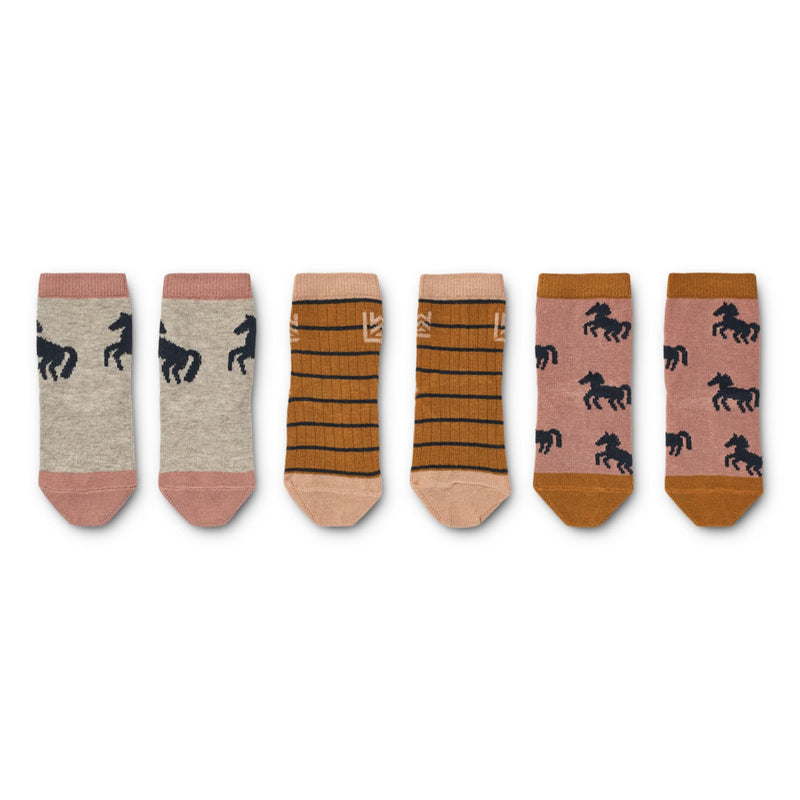 Kinder-Socken “Silas Horses / Dark rosetta mix” 3er Pack