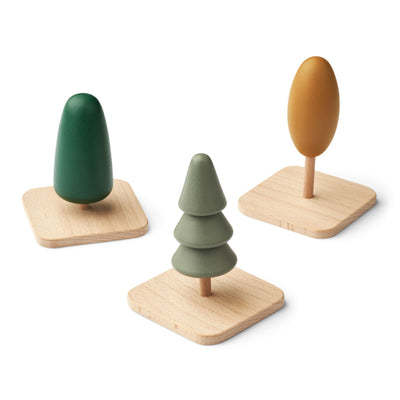 Holzbaum-Set für Kinder “Village Faune Green Mix” 3er Pack