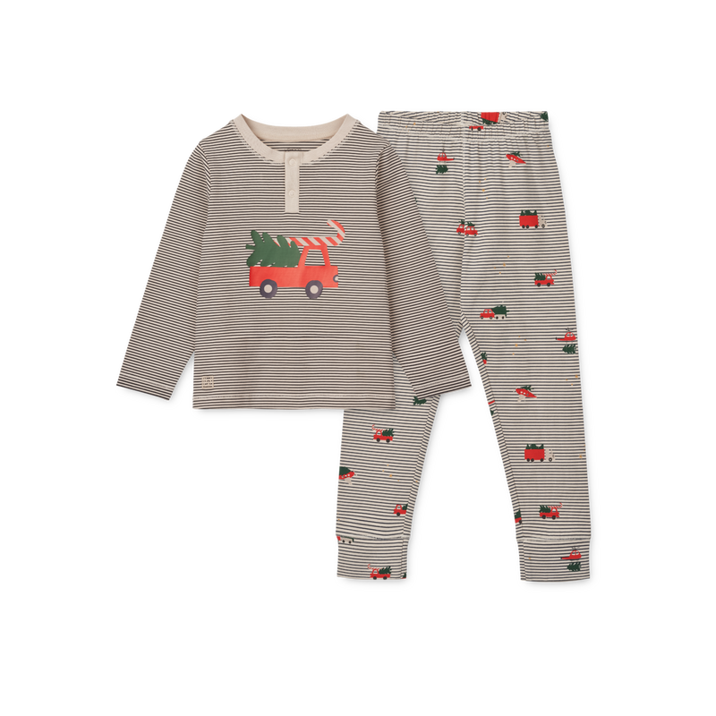 Kinder-Schlafanzug "Wilhelm Holiday vehicle / Stripe navy"