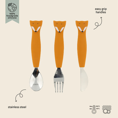 Kinderbesteck Set aus Silikon “Mr. Fox“ 3-teilig