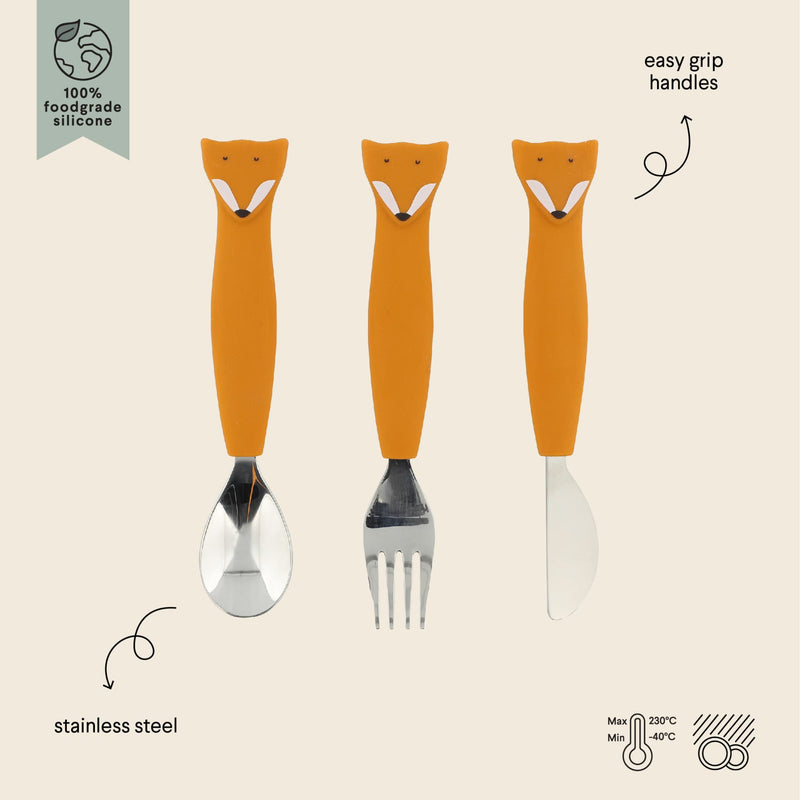 Kinderbesteck Set aus Silikon “Mr. Fox“ 3-teilig