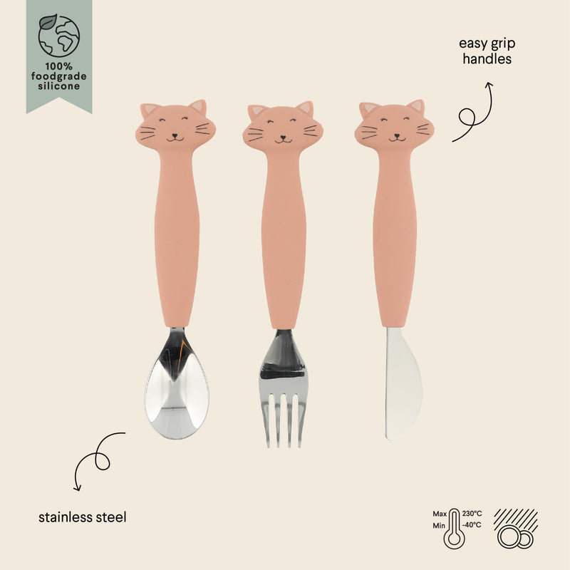 Kinderbesteck Set aus Silikon “Mrs. Cat“ 3-teilig