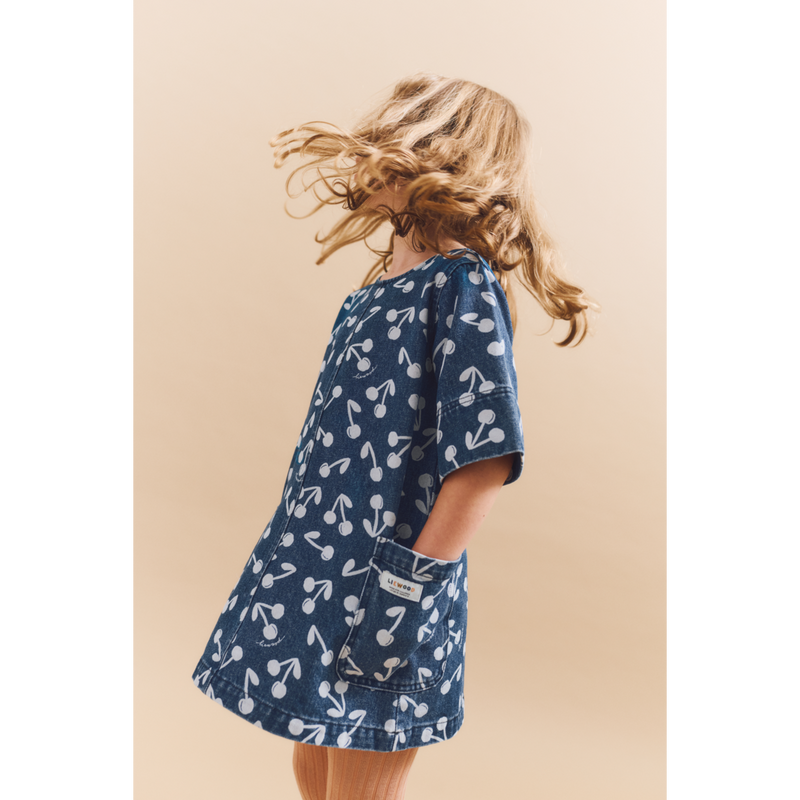 Bedrucktes Denim-Kleid "Angelica Cherry blossom / Medium blue denim"