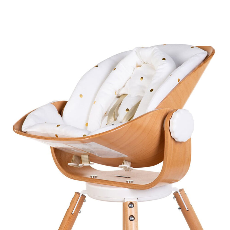 Hochstuhl-Sitzkissen “Evolu Newborn – Jersey – Gold Dots”