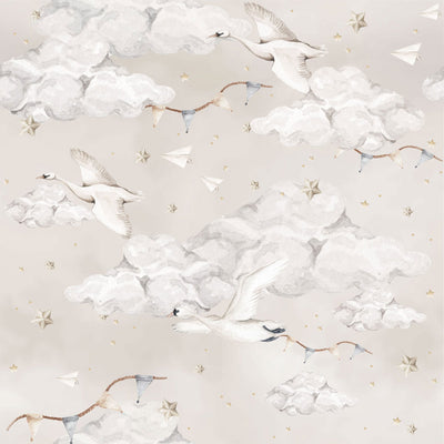 Kindertapete “Magic Swans Beige” 280 x 100 cm
