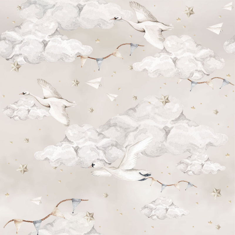 Kindertapete “Magic Swans Beige” 280 x 100 cm
