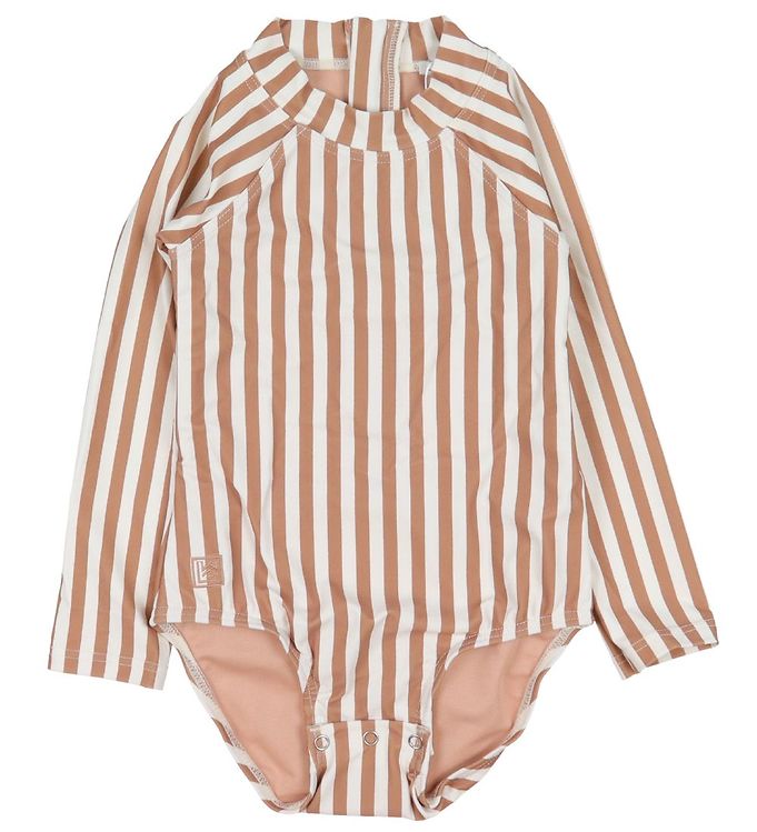 Langarm-Badeanzug für Babys "Maxime Y/D Stripe: Tuscany Rose / Crème de la Creme"