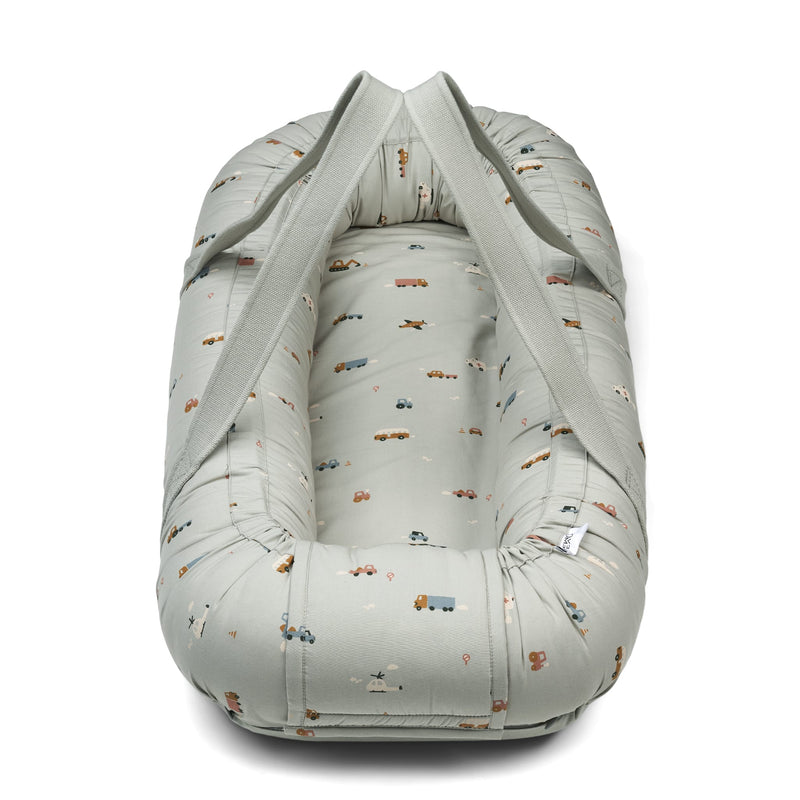 Tragbares Babynest “Gro Vehicles/Dove Blue Mix”