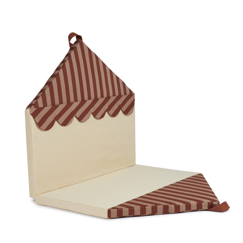 Faltbare Spielmatratze für Babys & Kinder “Majestic House Marsala / Taupe Stripes“