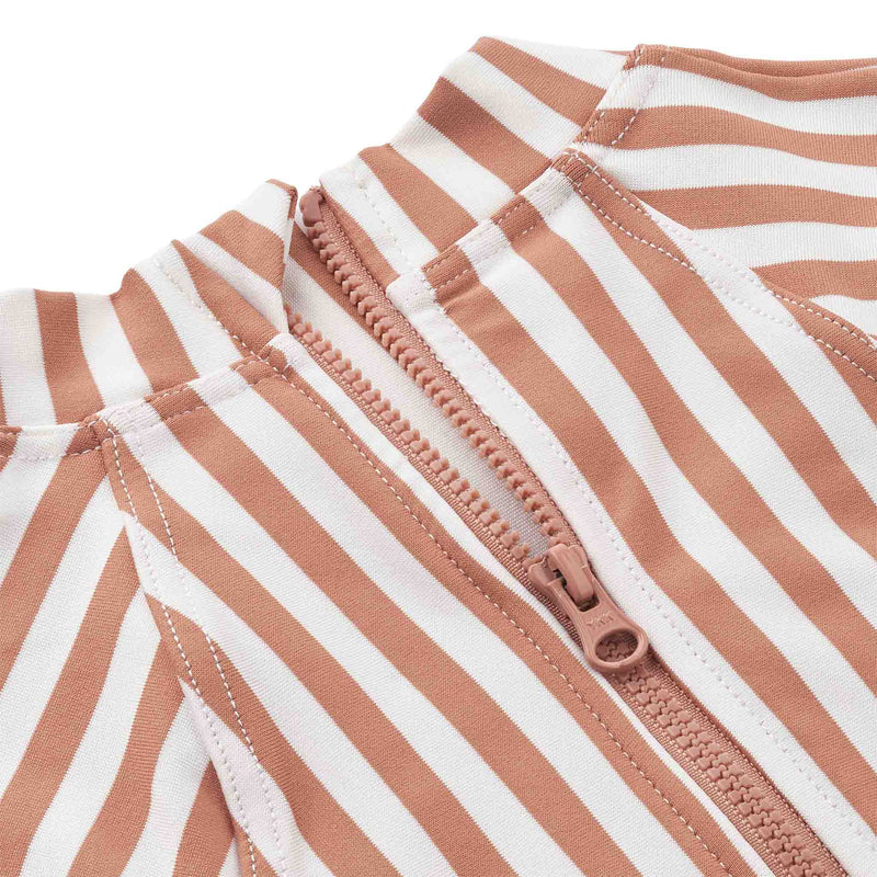 Langarm-Badeanzug für Babys "Maxime Y/D Stripe: Tuscany Rose / Crème de la Creme"