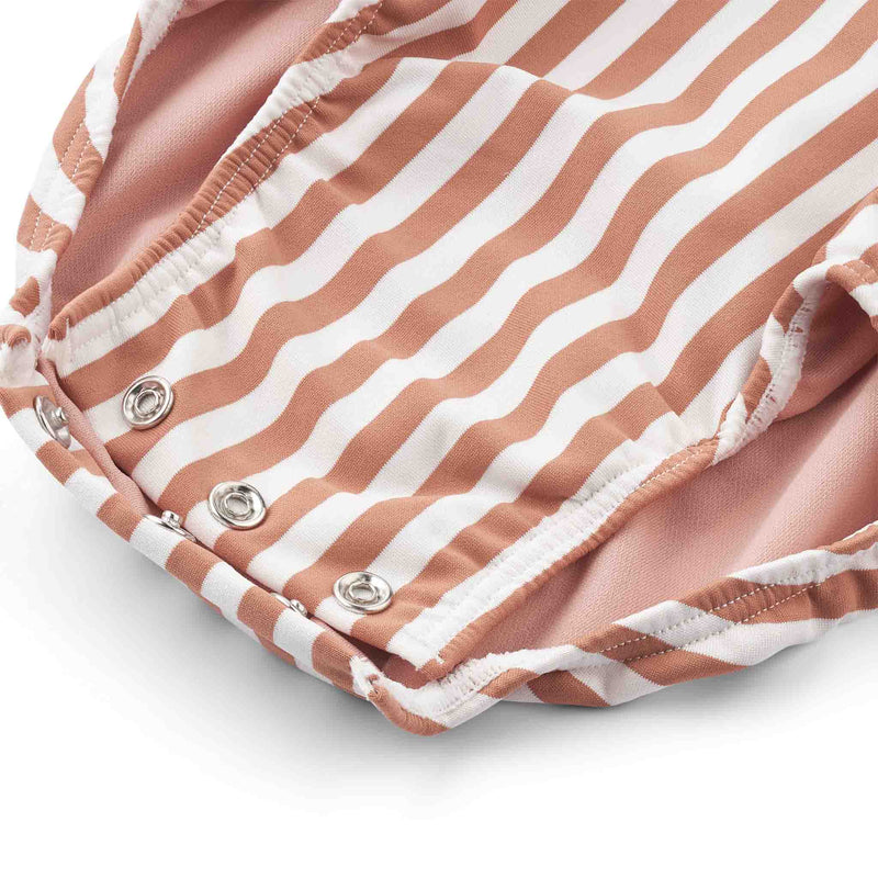 Langarm-Badeanzug für Babys "Maxime Y/D Stripe: Tuscany Rose / Crème de la Creme"