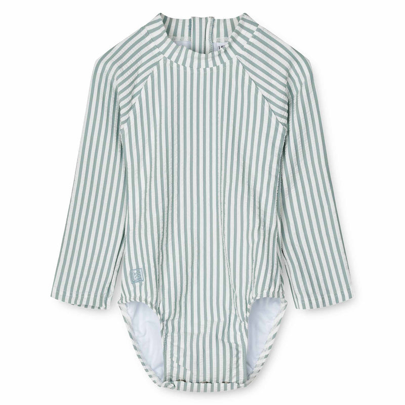 Langarm-Badeanzug für Babys "Maxime Y/D Stripe: Sea Blue / White"