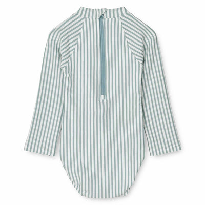 Langarm-Badeanzug für Babys "Maxime Y/D Stripe: Sea Blue / White"
