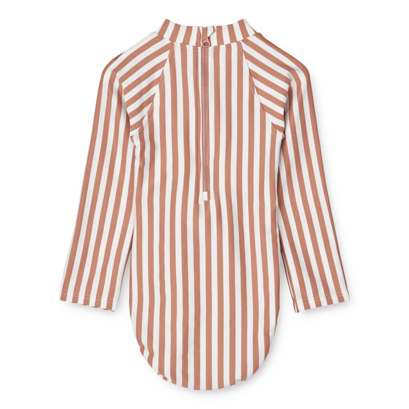 Langarm-Badeanzug für Babys "Maxime Y/D Stripe: Tuscany Rose / Crème de la Creme"