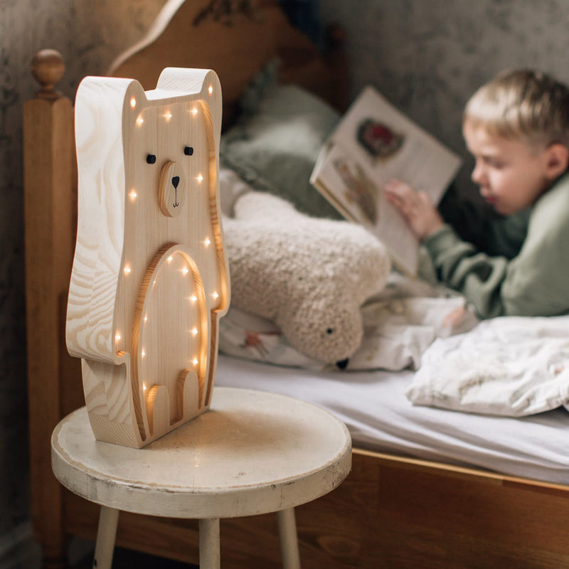 Handgemachte Kinderlampe aus Holz “Teddy Bear - visible wood”