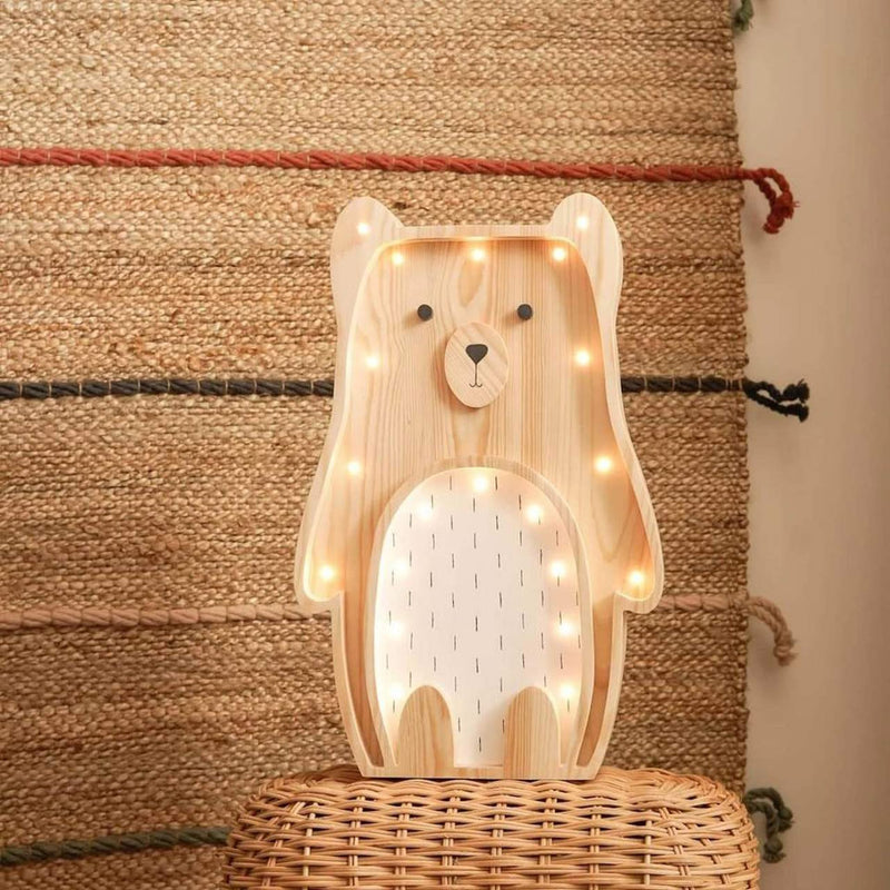 Handgemachte Kinderlampe aus Holz “Teddy Bear - white belly”
