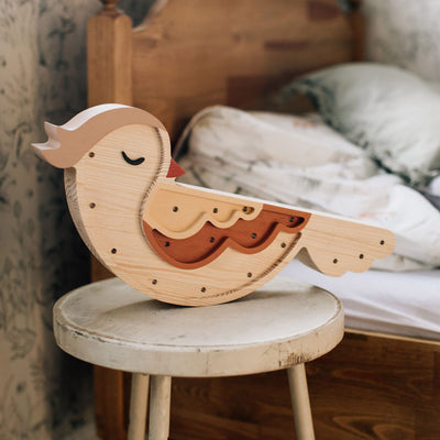 Handgemachte Kinderlampe aus Holz “Little Bird - visible wood”