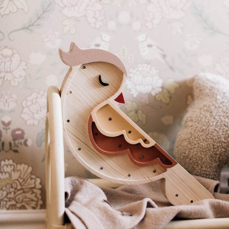 Handgemachte Kinderlampe aus Holz “Little Bird - visible wood”