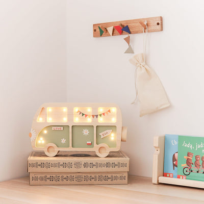 Handgemachte Kinderlampe aus Holz “Hippie Van”